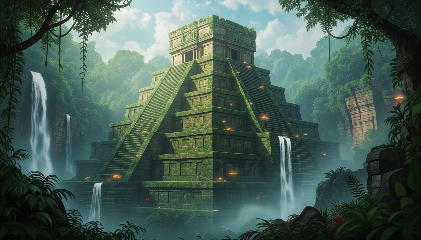 Lost Jungle Ziggurat City with Waterfalls
