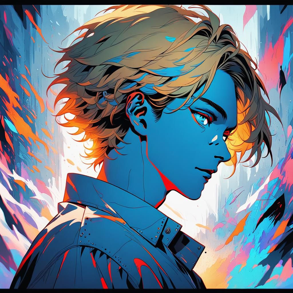 Anime Portrait of Blonde Man in Cel-Shaded Style