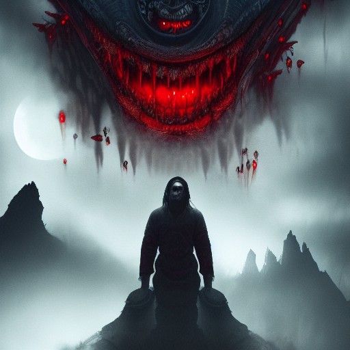 Eerie Monster with Glowing Red Eyes