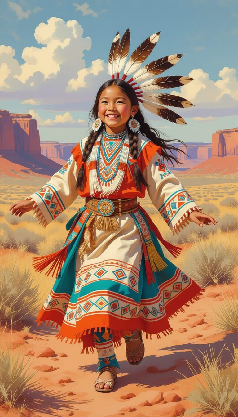 Hopi Girl Dances in Southwest Landscape