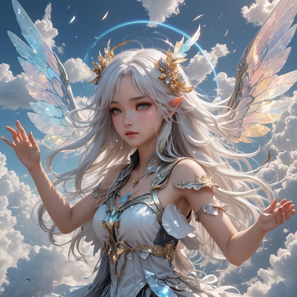 Anime Girl with Holographic Fairy Wings
