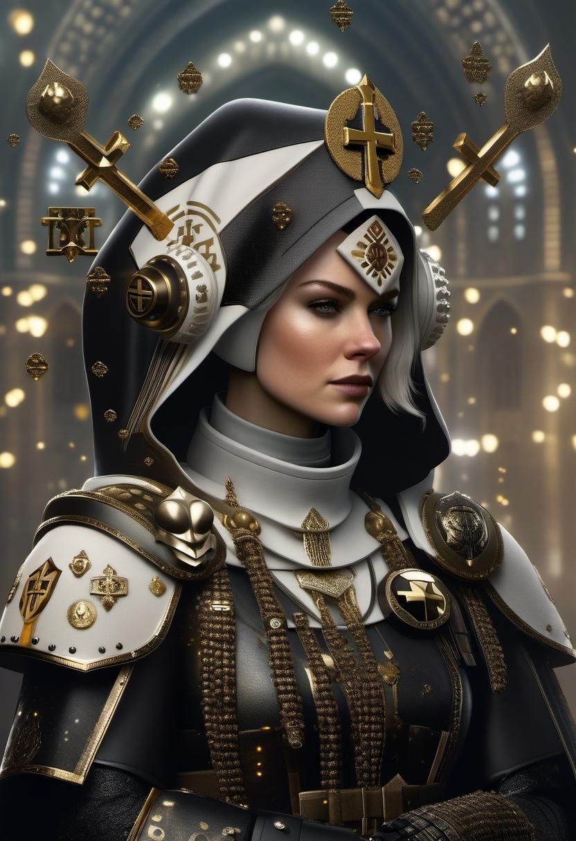 Futuristic Soldier Nun in Warhammer 40k Style