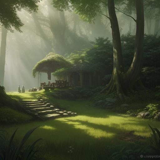 Enchanting Forest Piano Scene as Fantasy Concept Art
