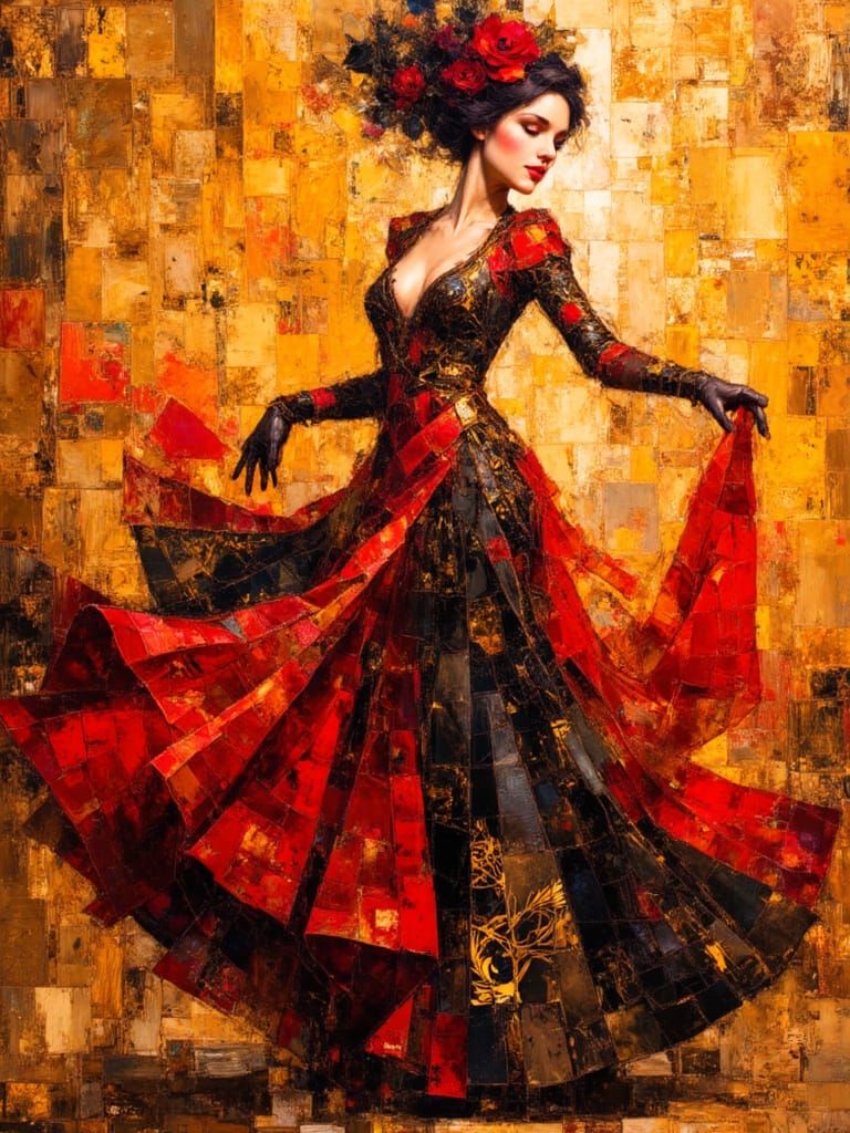 Spanish Dancer in Klimt Style with Golden Accents