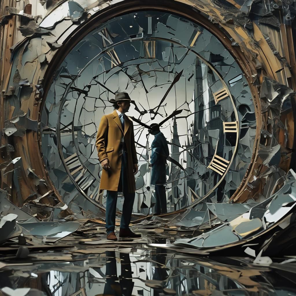 Warrior in Surreal Landscape with Melting Architecture