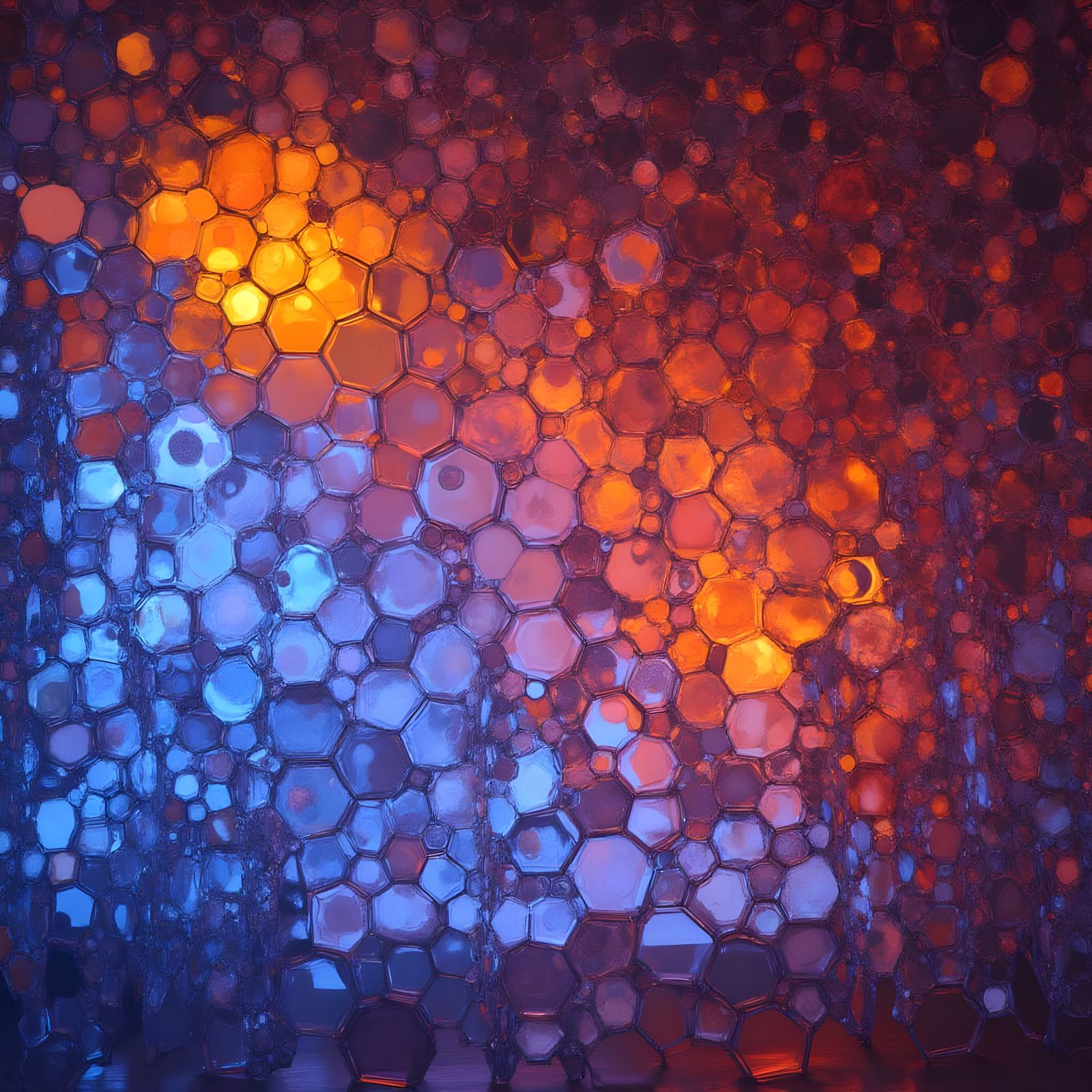 Hexagonal Glowing Honeycomb Art in Vibrant Gradient Colors