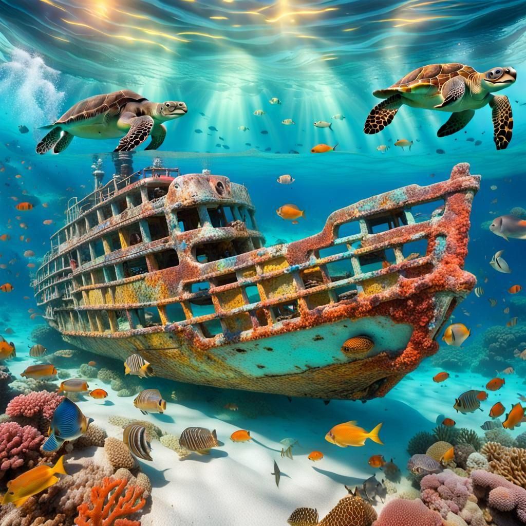 Underwater Ocean Scene with Seals and Turtles