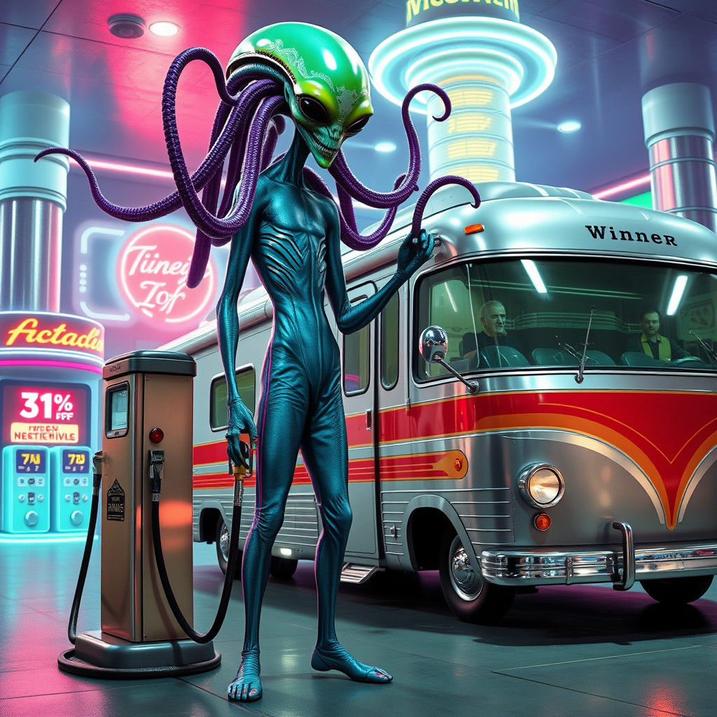 Alien Gas Attendant Fuels Flying RV
