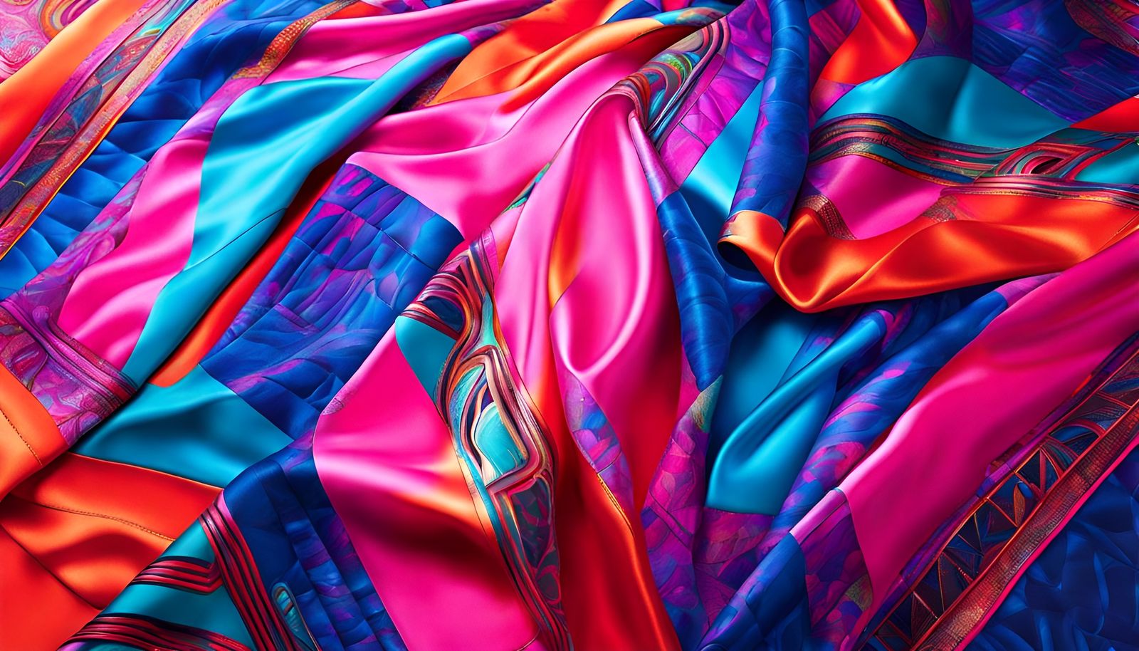 Cyberpunk Geometric Patchwork of Psychedelic Silk Scarves