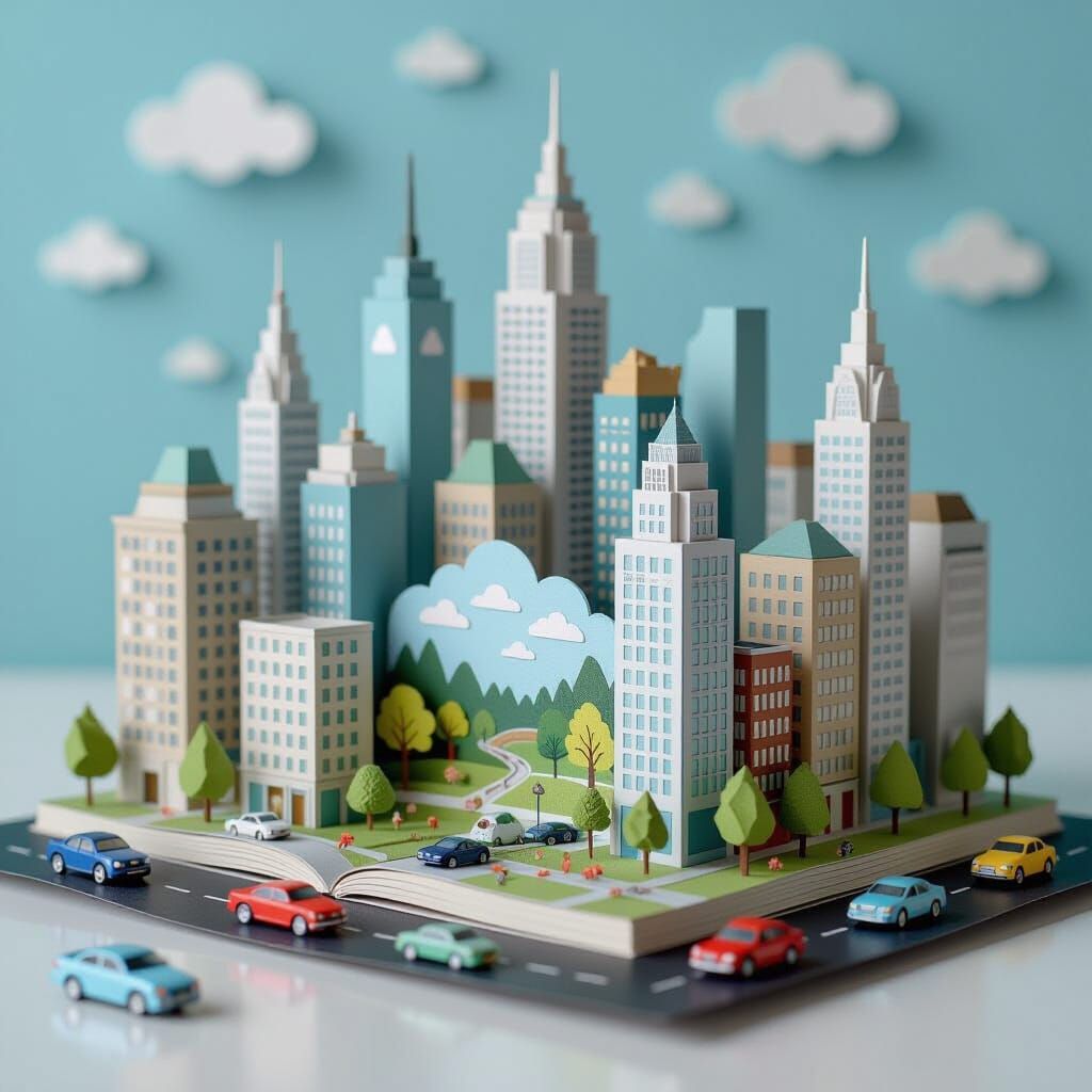 Intricate Papercraft City Diorama with Pop-Up Park