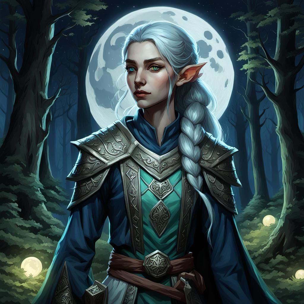 Moon Elf Cleric of Shar in Dark Woods