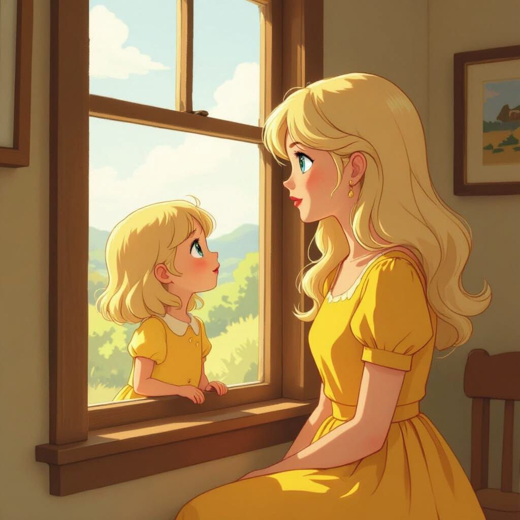 Girl Gazing Out Window: Continuous Line Art