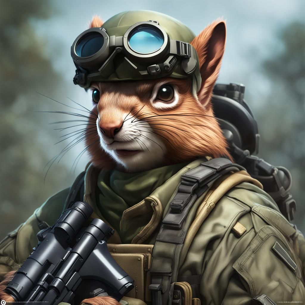 Tactical Squirrel Portrait in Hyperdetailed Style