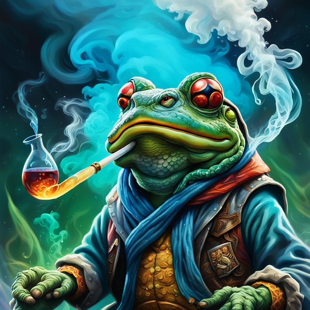 Battle Toads Character Smoking Bong in Hyper-Realistic Art