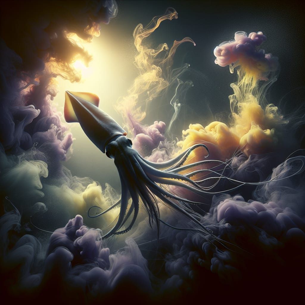 Squid Obscures Escape in Dark Fantasy Style