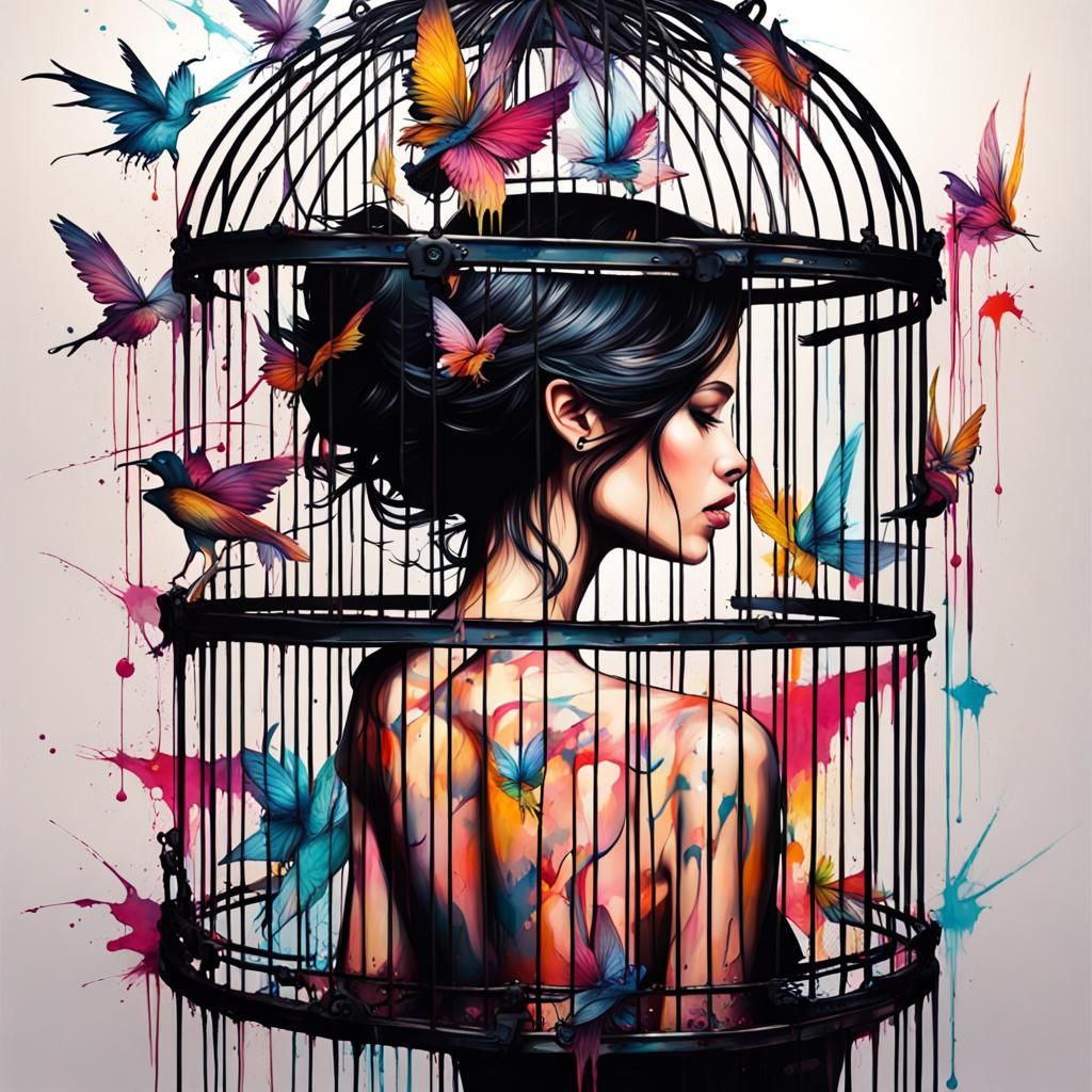 Fairy in Birdcage: Graffiti Splash Art