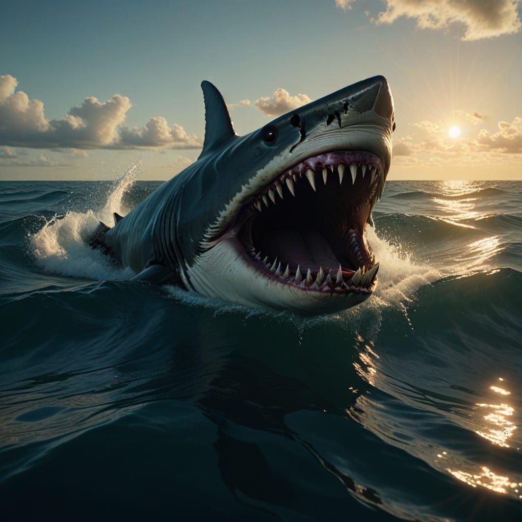 Megalodon Shark off Florida Coast in Digital Art