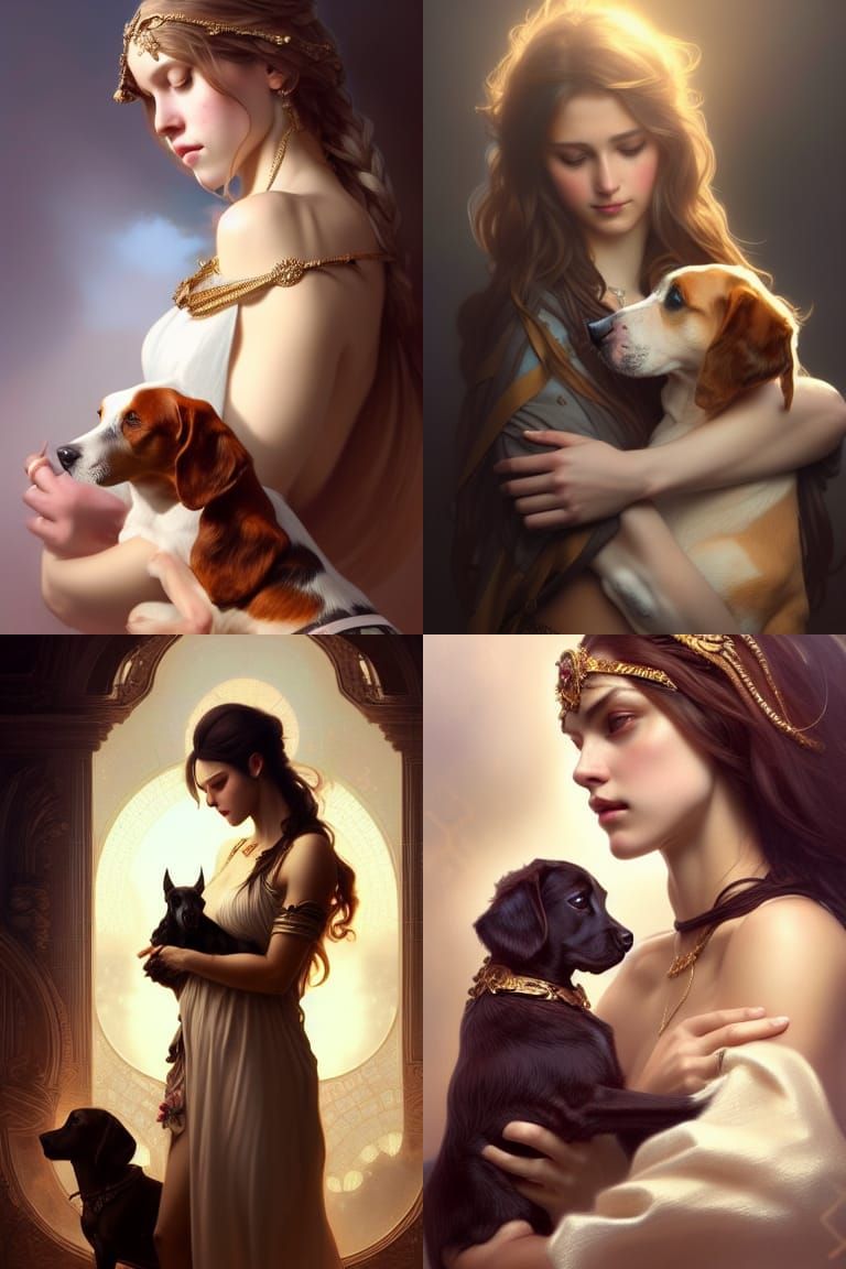 Goddess Holding Dalmatian Puppy: Hyperdetailed Portrait