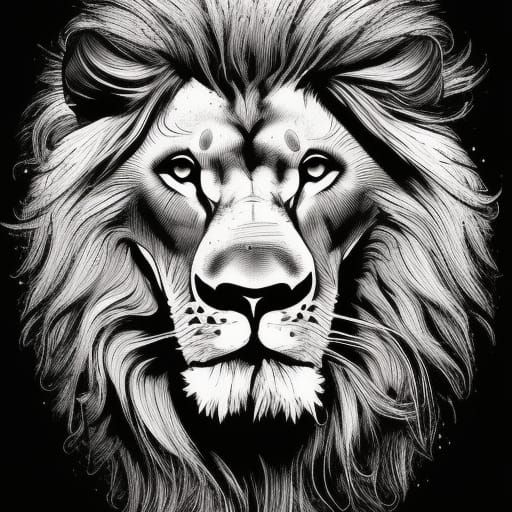 Detailed Lion Caricature with Ink Splash