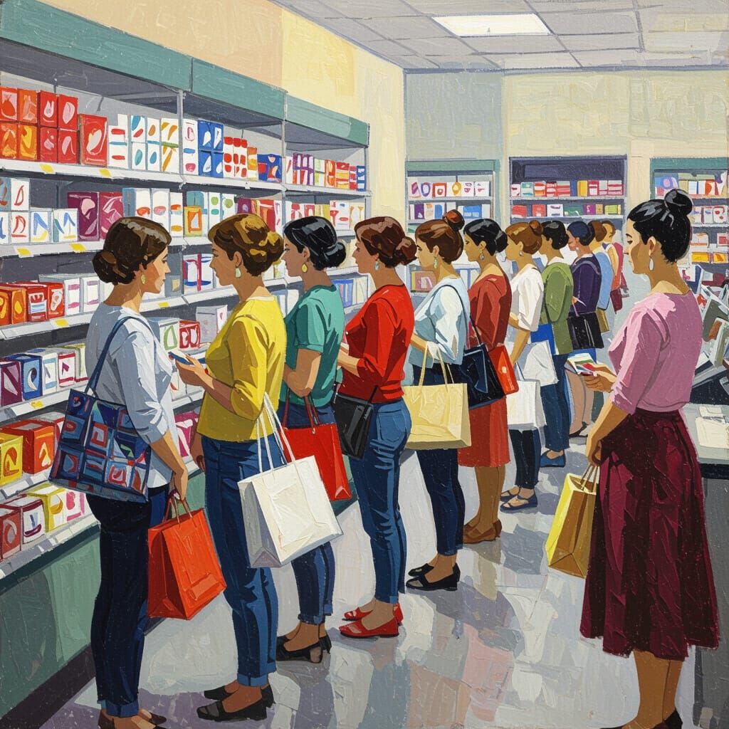 Women Waiting in Line, Painterly Realism