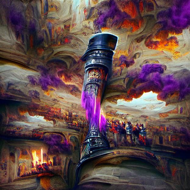 Violet Flame in Gothic Fortress: Digital Illustration