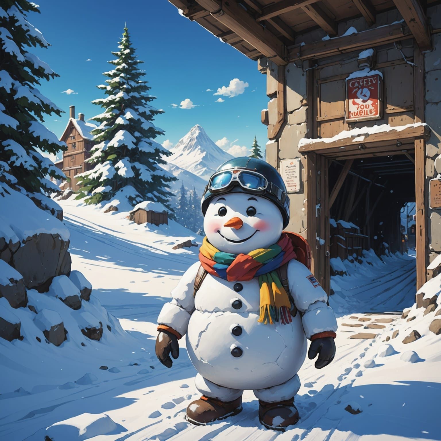 Cute Snowman in Studio Ghibli Anime Style