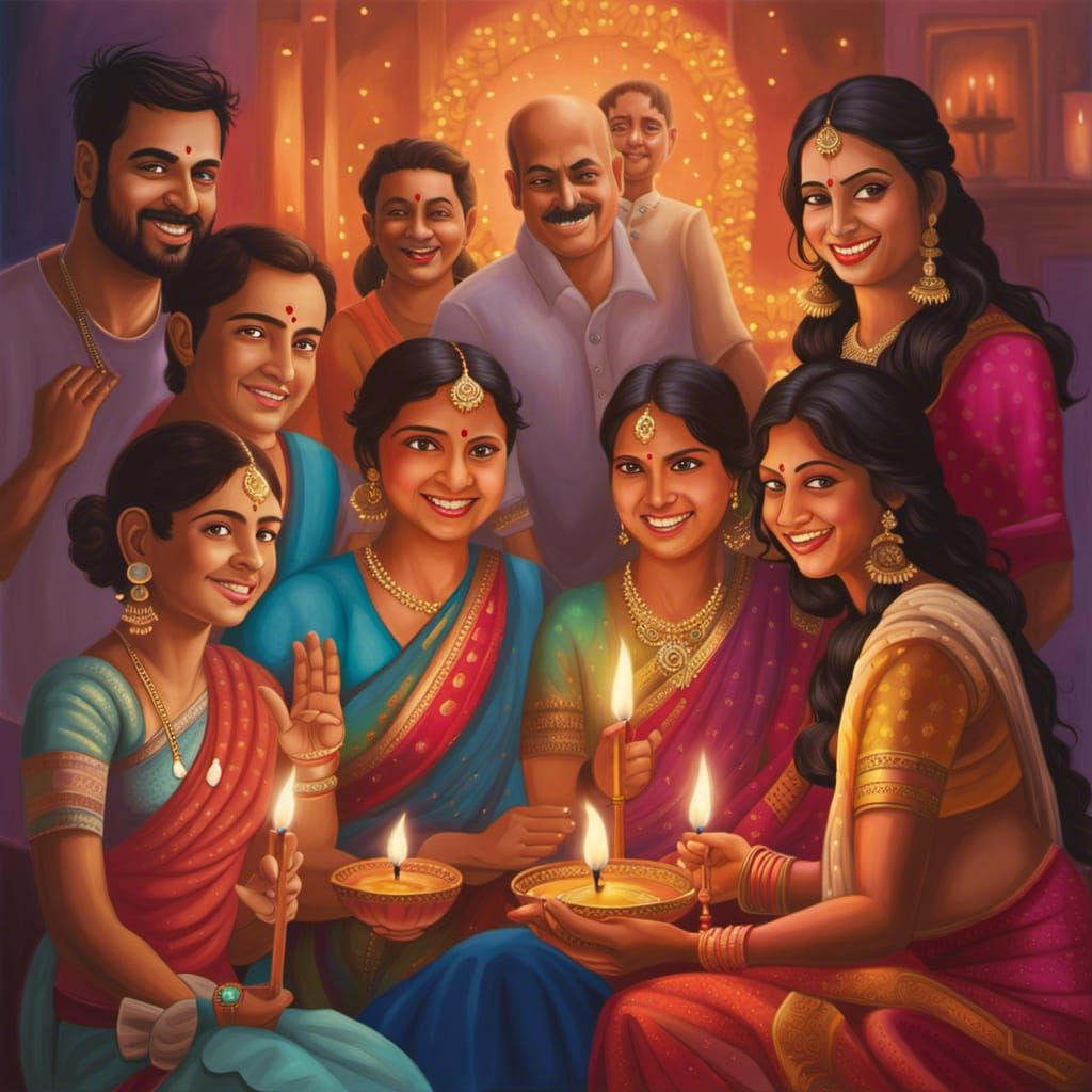 indian family group celebrating "Diwali"