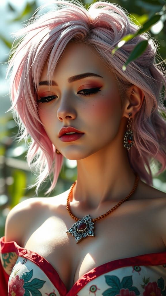 Sakura Haruno in Vibrant, Realistic Mid-Shot Portrait