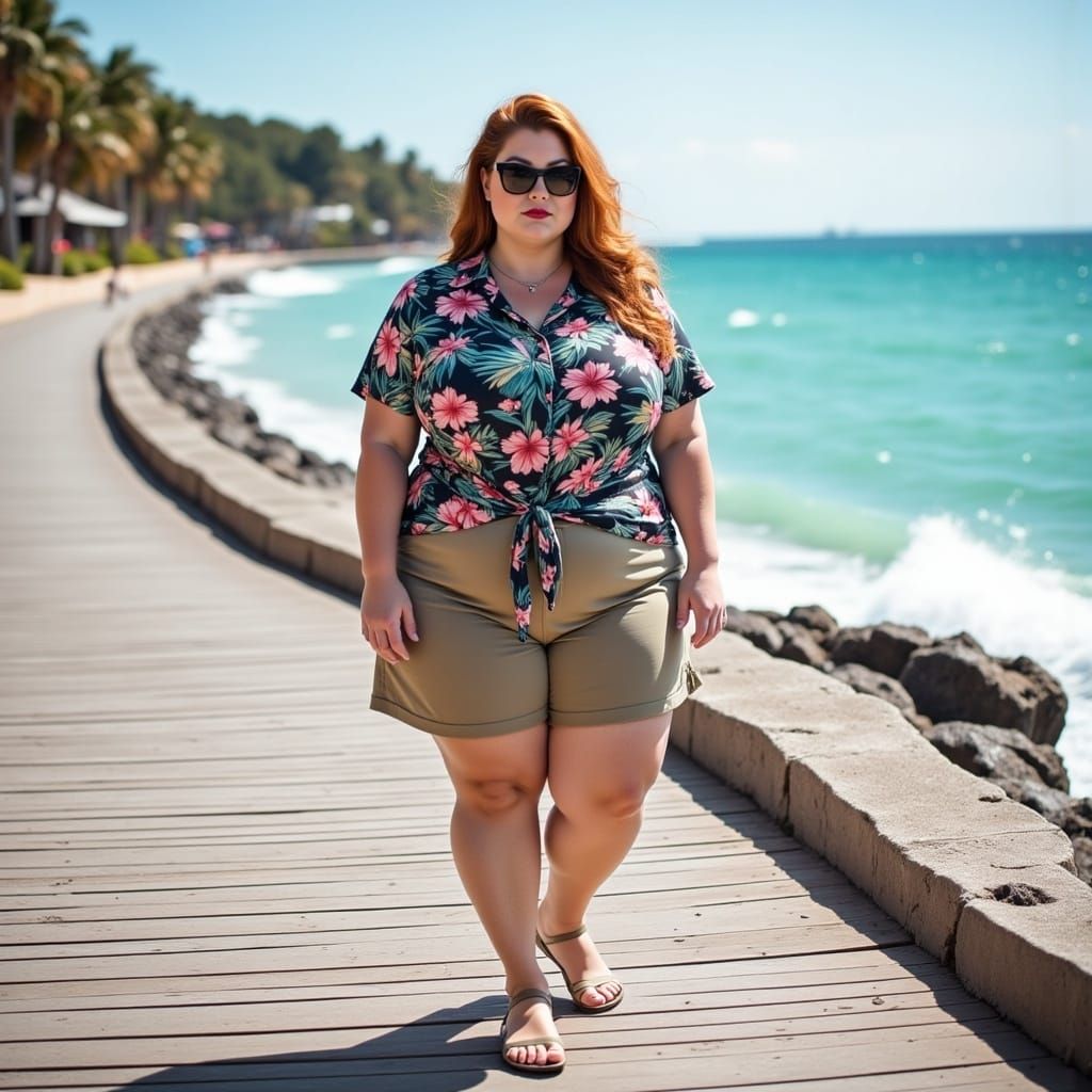 Sultry Summer Goddess Strolls Beachside