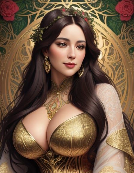 Sultry Art Nouveau Woman with Intricate Details and Vibrant ...