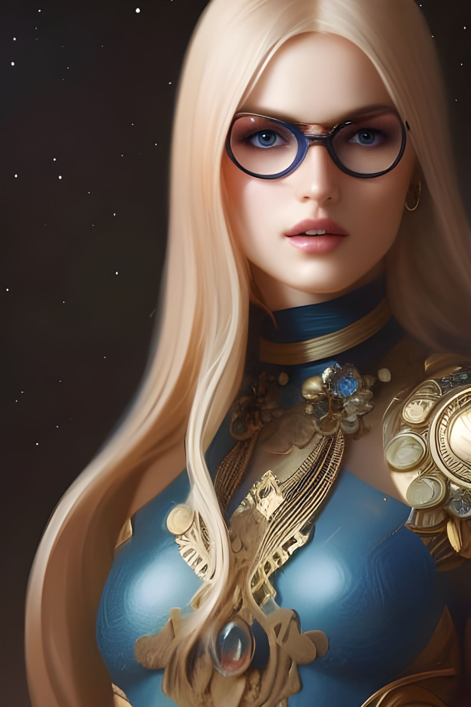 Viking Girl with Eyeglasses in Starry Desert