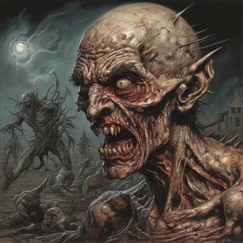 Horrifying Macabre Monster in Brutalist Style