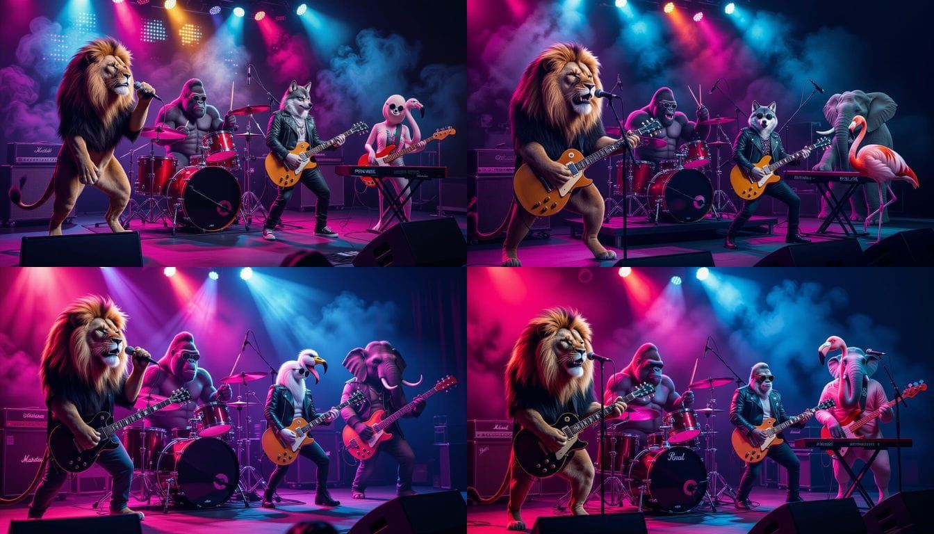 Wild Animal Band Rocks Concert Stage in Hyperrealistic Style