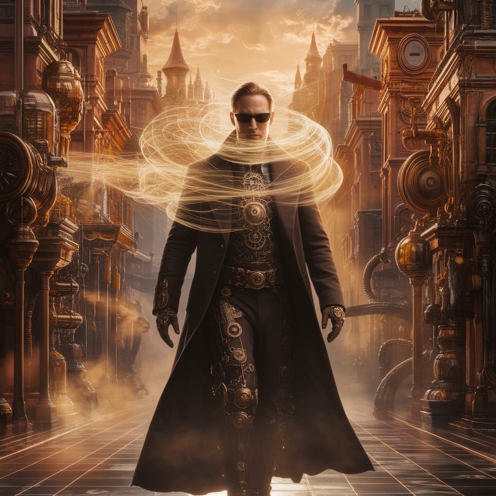 Steampunk Matrix Cityscape with Thomas Anderson