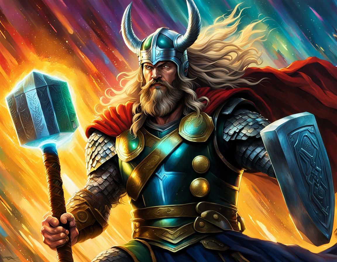 Thor Hurls Mjolnir: Hyperrealistic Norse Mythology