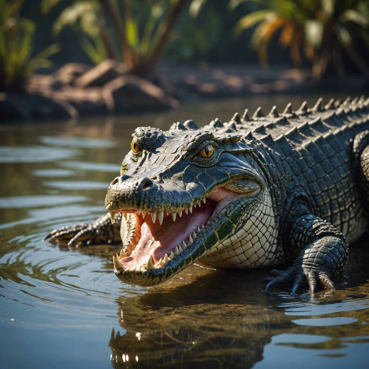Macro Crocodile with Bird: Hyperrealistic Wildlife