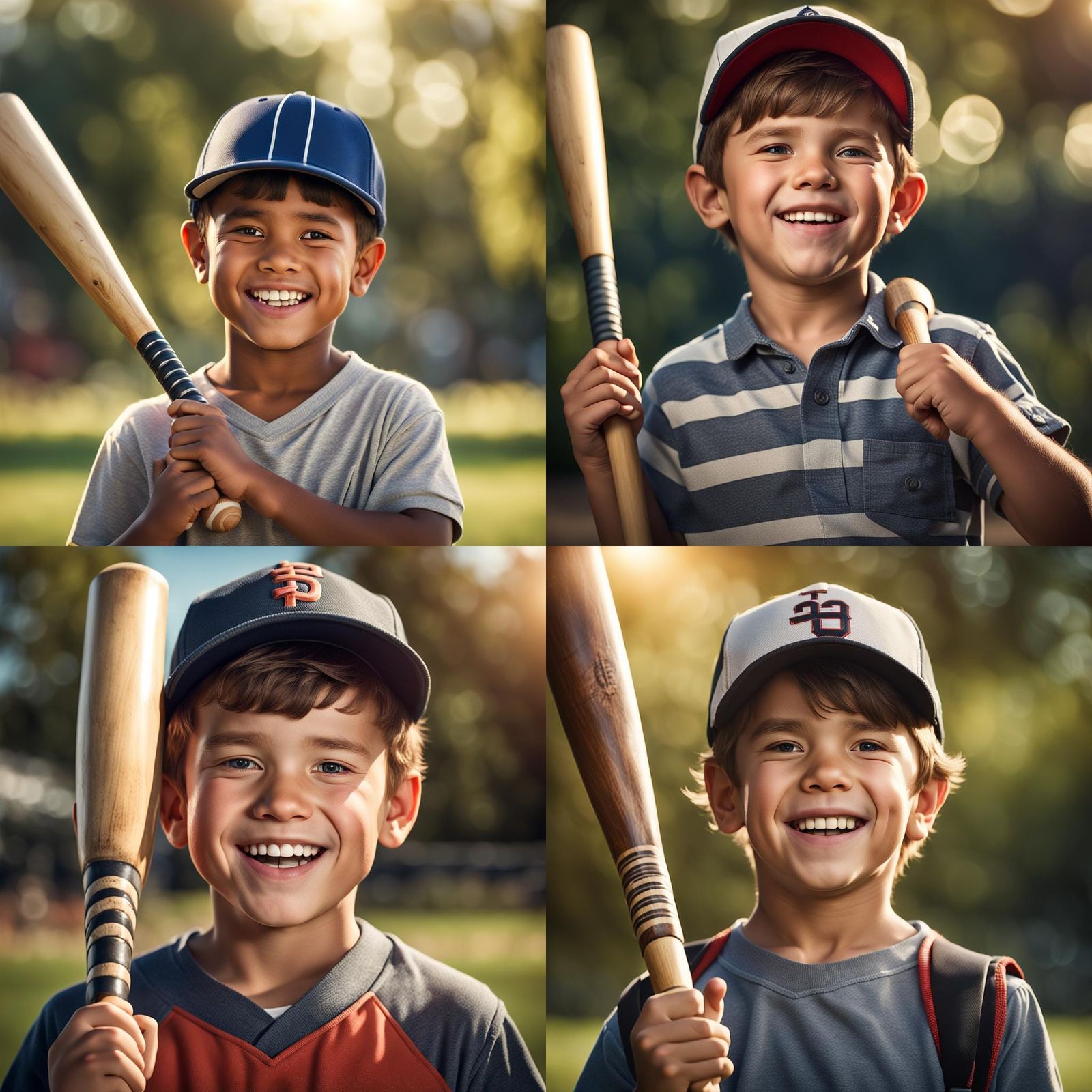 Boy with Baseball Bat: Hyperrealistic Outdoor Portrait