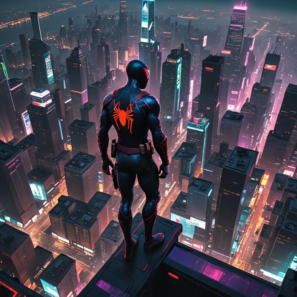 Cyberpunk Spider-Man in Neo-New York 2099