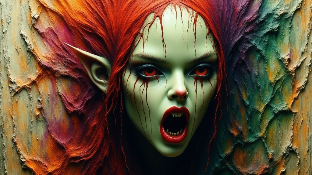 Surreal Elven Portrait with Macabre Elegance as 3D Painting