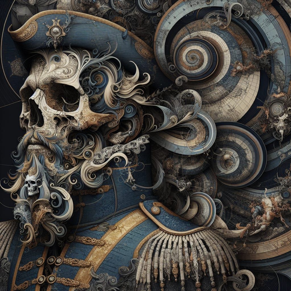 Gothic Renaissance Skull Man in Floral Noosphere