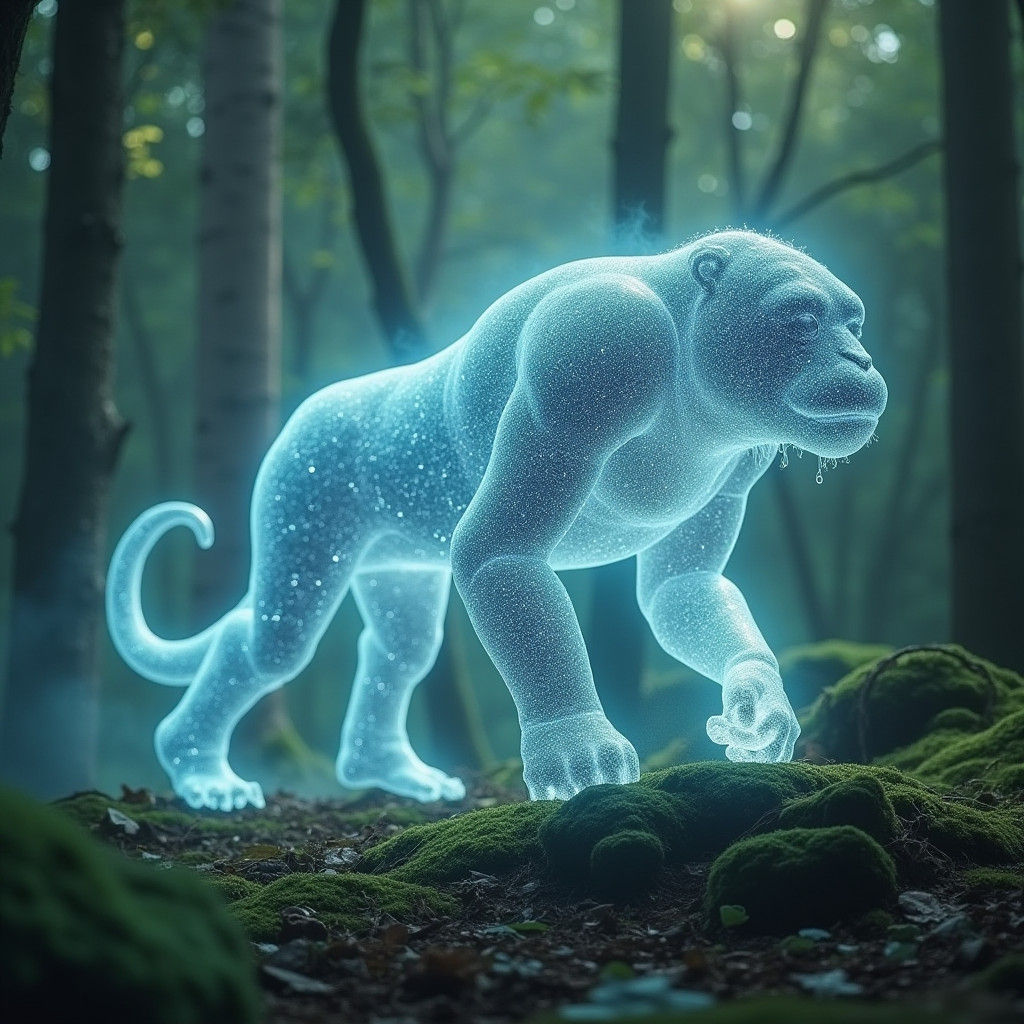 Luminous Bigfoot Glides Through Enchanted Forest