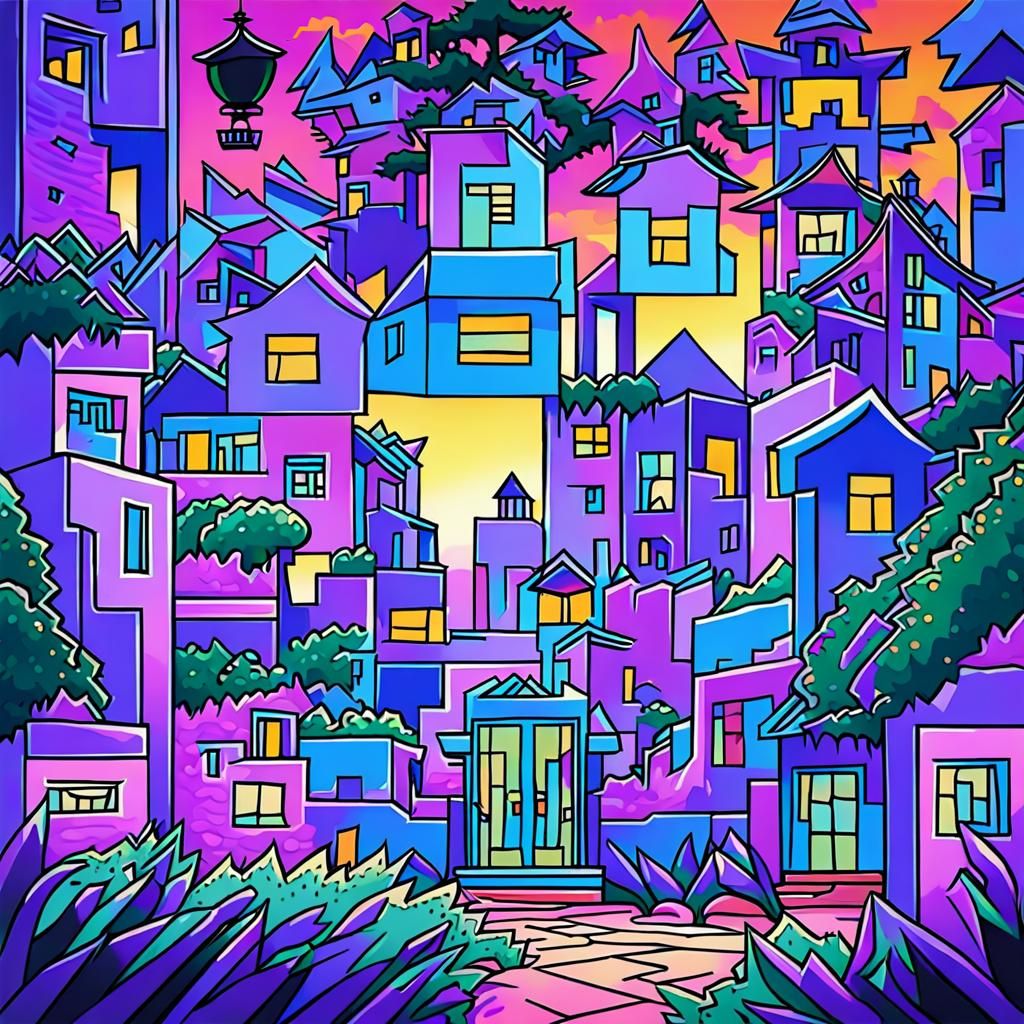 Cubist House in Lavender Field: Cubism Inspired Art