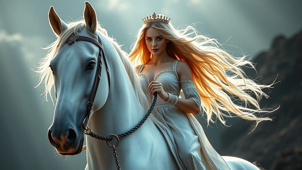 Medieval Queen on White Horse: Epic Digital Art