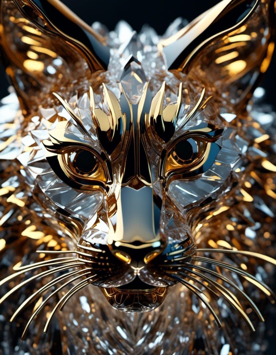 Elegant Crystal Cat Sculpture in Golden Hour