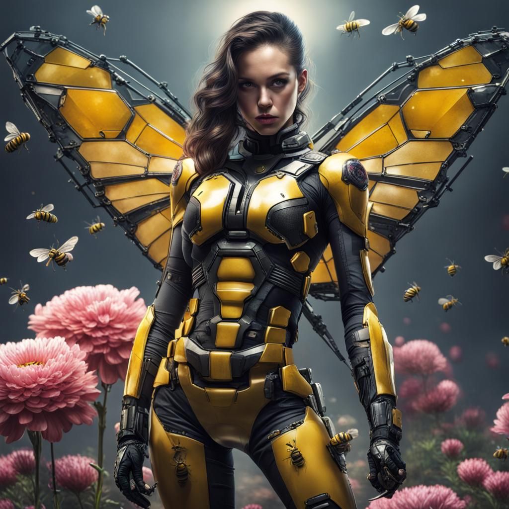 Futuristic Bee Warrior Woman in Armor