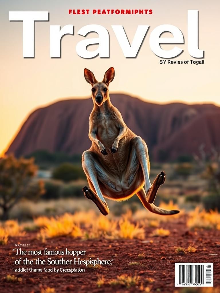 Kangaroo Hopping at Uluru: Travel Magazine Cover