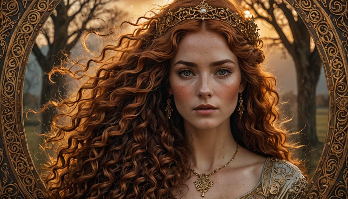 Medieval Goddess with Freckles in Hyperrealistic Style