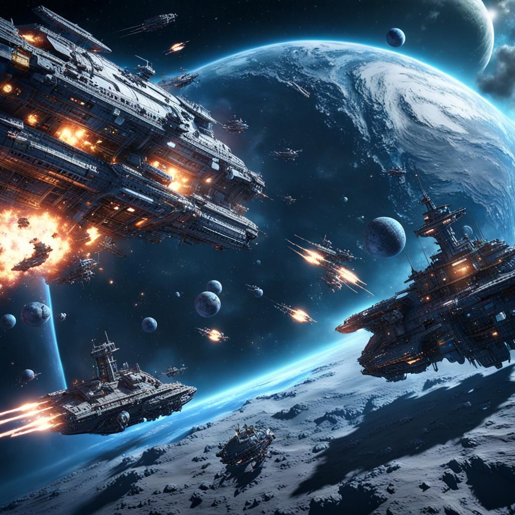 Epic Space Battle in Detailed Matte Painting Style
