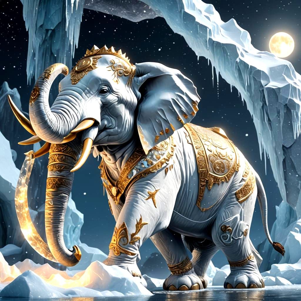 Majestic Elephant Emerges from Iceberg, Digital Art