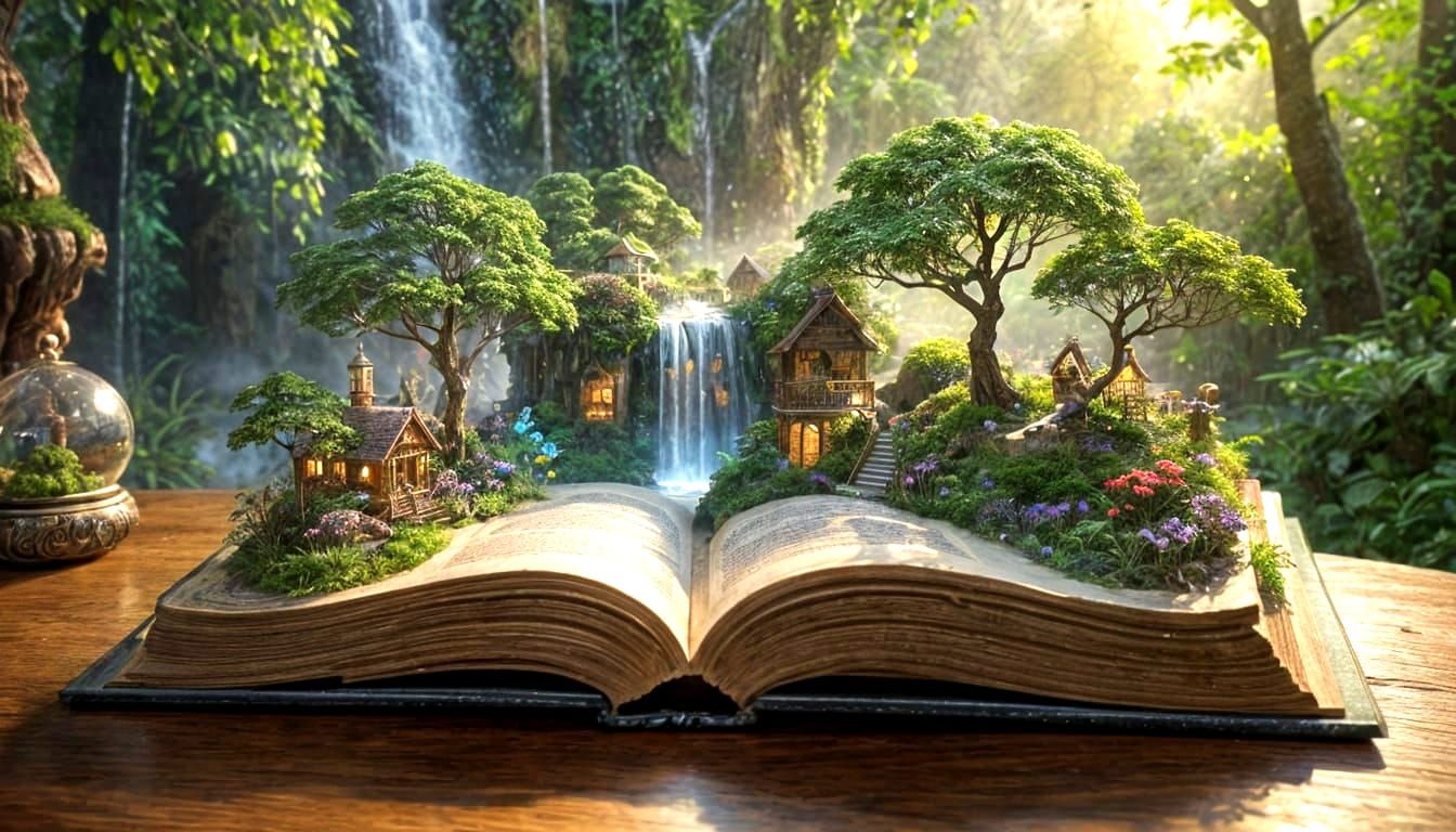 Miniature Landscape Inside Open Book in Ethereal Style